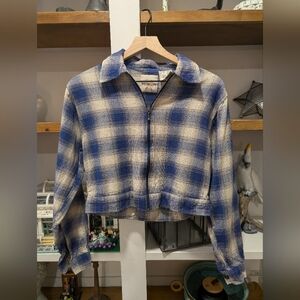 Fiorlini International 100% Cotton Cropped Plaid Full Zip Shirt Size Medium